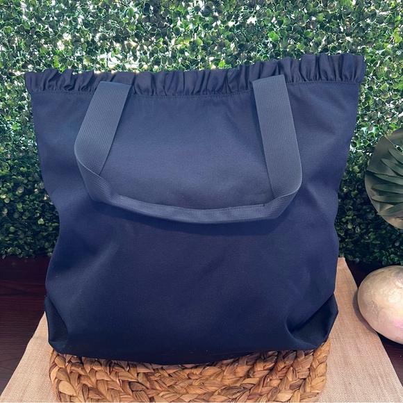 New Packed Party Navy Blue Bedazzled Ruffle Top Nylon Tote Bag | Packable - Picture 5 of 8